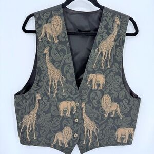Vintage Safari Tapestry Vest Lions Elephants Giraffes Jungle Animal‎ Print 
XL